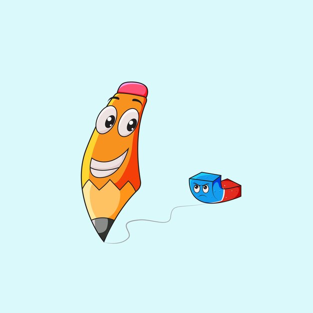 Pencil and eraser vector cartoon character