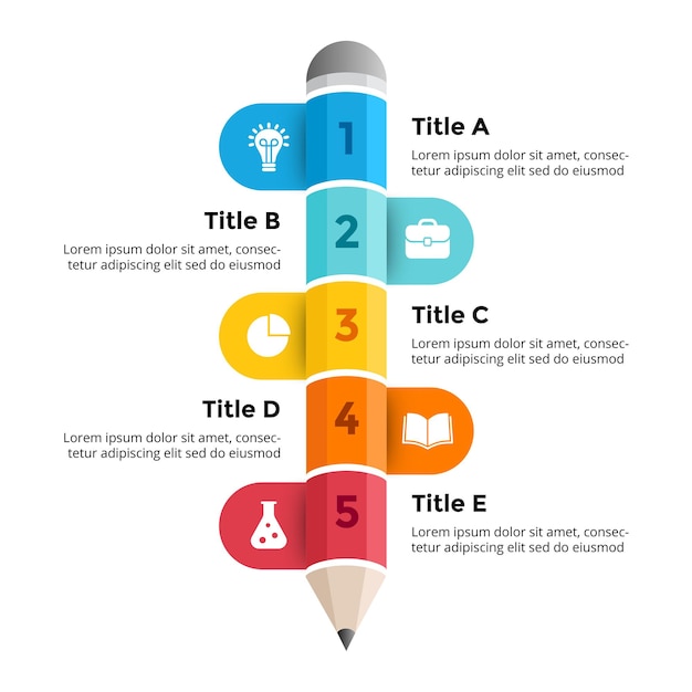 Pencil infographic with 5 steps and options educational concept