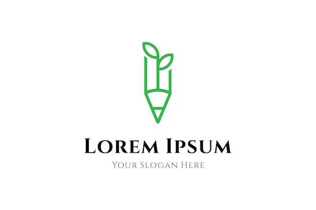 pencil logo with plant combination in line art design style