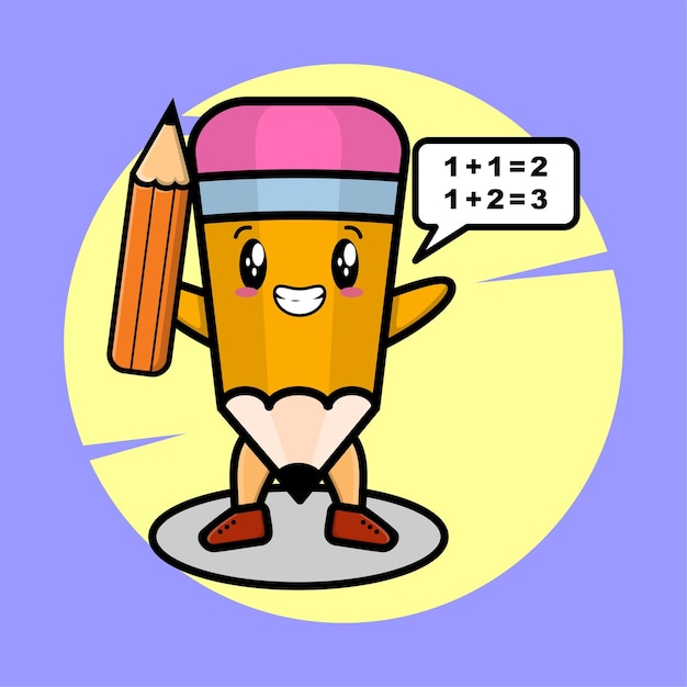 Pencil mascot cartoon as clever student with pencil cute style design