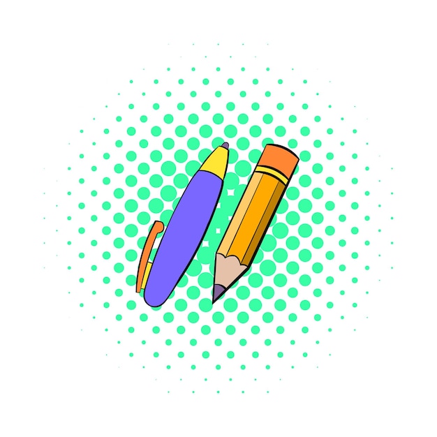 Pencil and pen icon in comics style on a white background