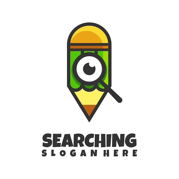 Pencil pen searching cute mascot brand Illustration logo