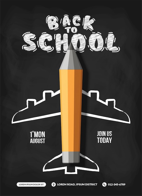 Vector pencil plane take off background concept of back to school for invitation poster and banner