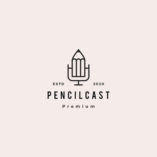 Pencil podcast logo hipster retro vintage icon for creative blog video review vlog channel