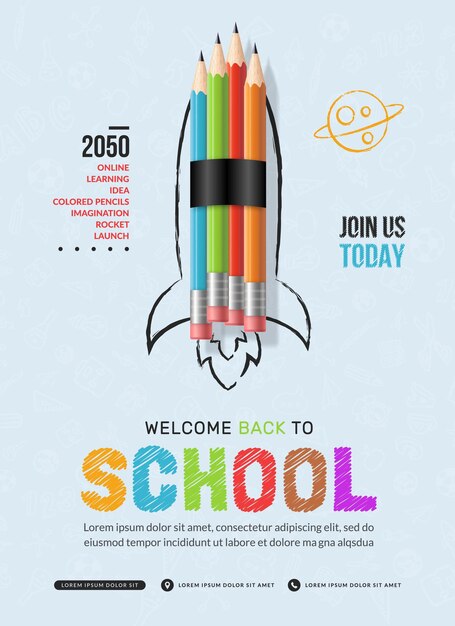 Pencil rocket launching to space background back to school