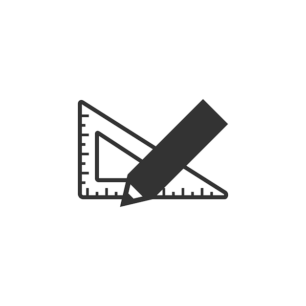 Pencil and ruler icon in black and white