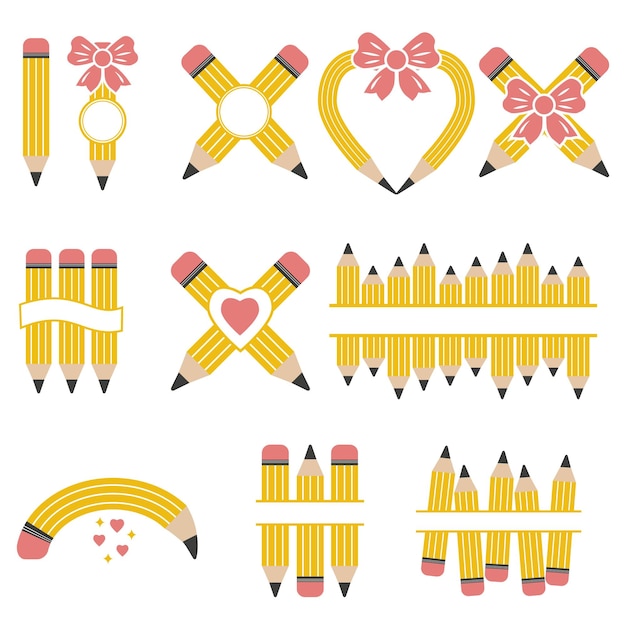 Pencil set with text frame color vector isolated illustration