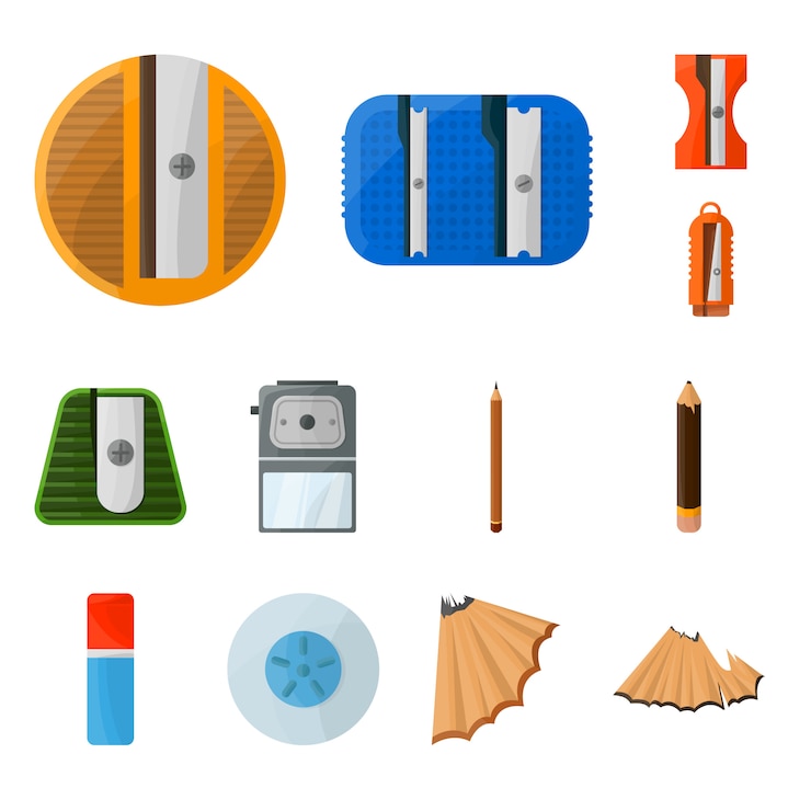 Vector pencil sharpener cartoon icon set. isolated illustration stationery equipment.icon set of device pencil sharpener