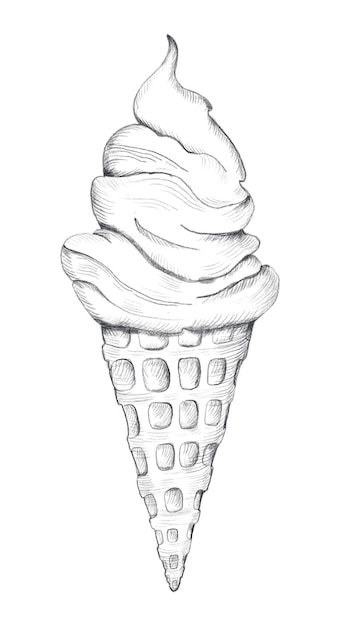 Vector pencil sketch of ice cream in wafer cone
