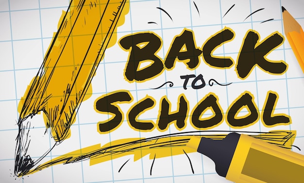 Карандаш в стиле эскиза, нарисованный маркером для Back to School
