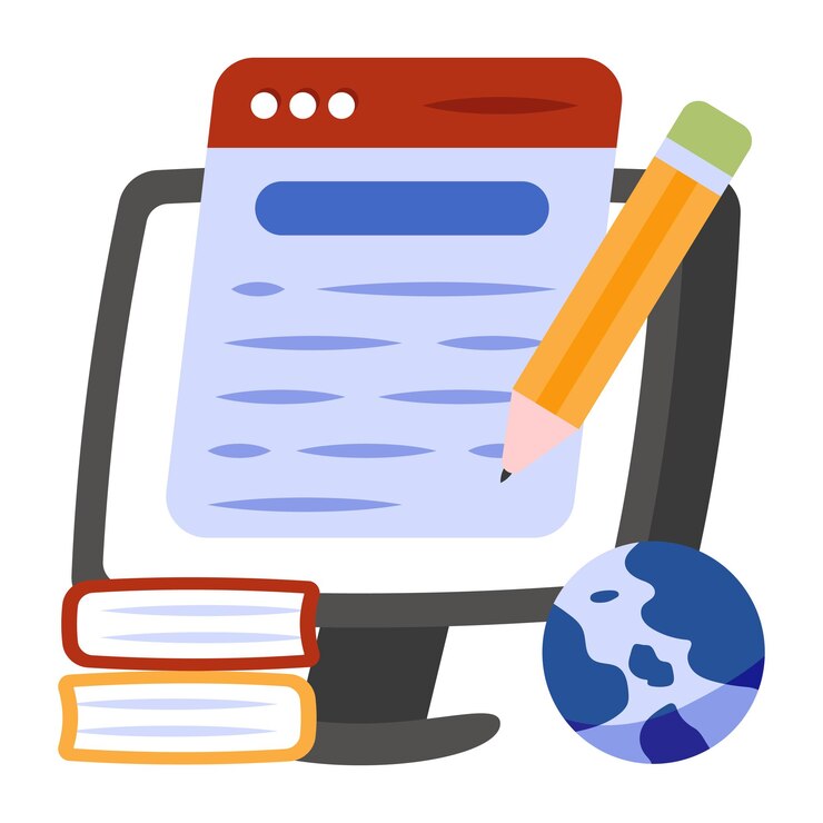 Vector pencil on webpage flat design of online content writing