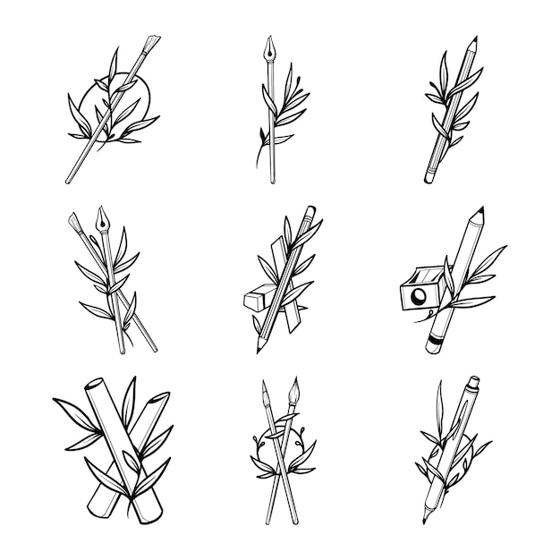 Pencil with leaves hand drawn vector