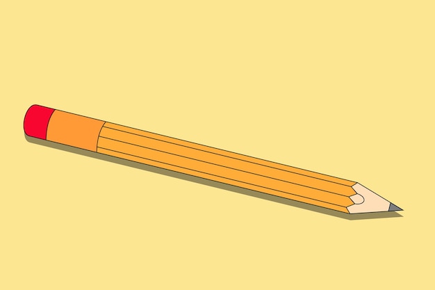 Vector a pencil with a pencil on it is lying on a yellow background.