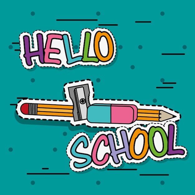 Vector pencil with sharpener and eraser school tool patches