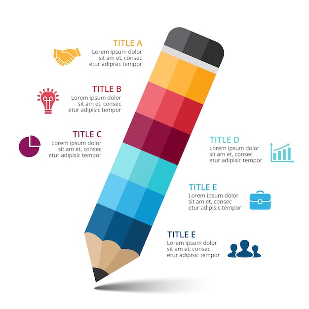 연필 쓰기 Infographic 교육 개념 6 옵션 다이어그램 벡터 슬라이드 템플릿