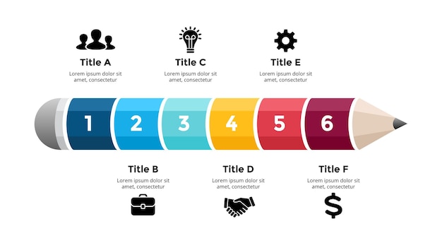 鉛筆書き込みインフォグラフィック教育コンセプト6オプション図ベクトルスライドテンプレート
