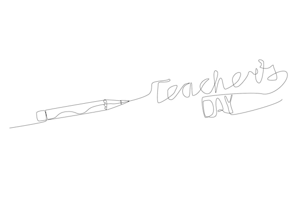 Pencil writing teacher day line art