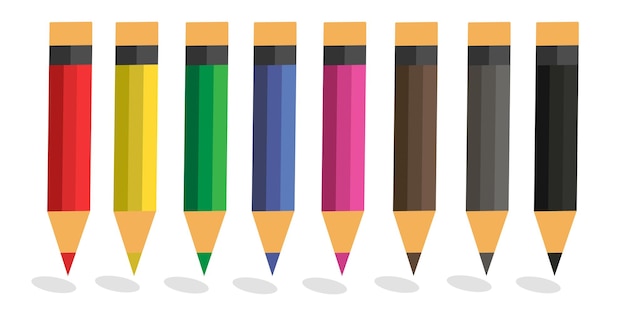 Pencils for icons, marks. Vector illustration. Set of colored pencils. Pencils isolated on white