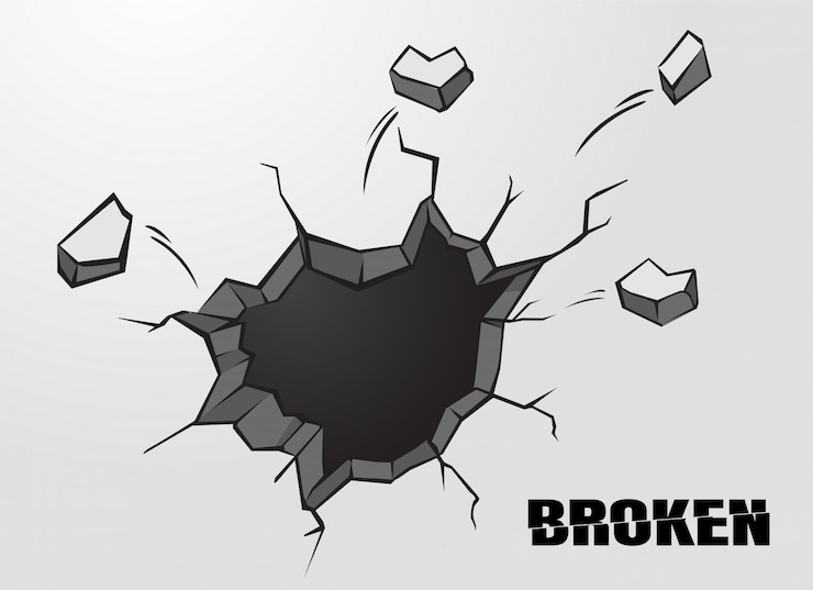 Vector penetrating holes or cracked cement wall surfaces.