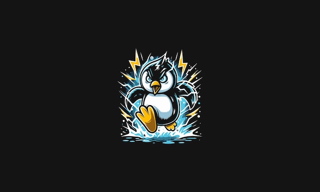 Vector penguin angry running with lightning vector artwork design