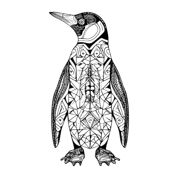 Vettore pinguino animale ornamenti illustrazione vettoriale disegnato a mano