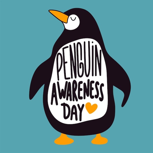 Vector penguin awareness day lettering inscription handwriting penguin awareness day words calligraphy