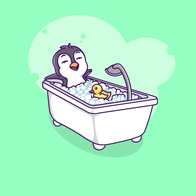 penguin bathing illustration