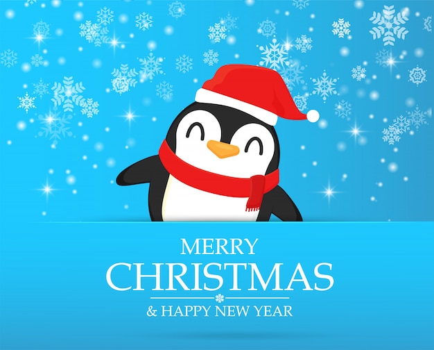 I personaggi dei cartoni animati pinguino festeggiano a natale.