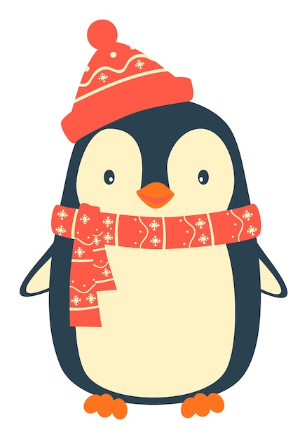 Clipart di cartoni animati di pinguino. simpatico pinguino di natale illustrazione vettoriale