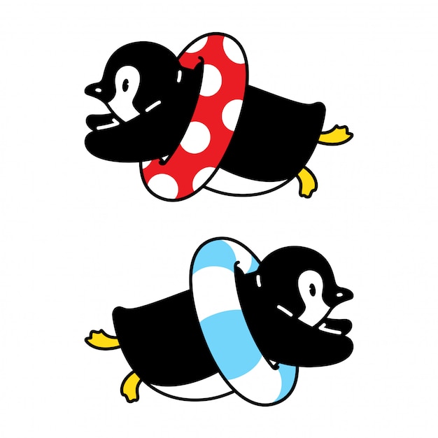 Penguin character cartoon swimming ring bird illustration