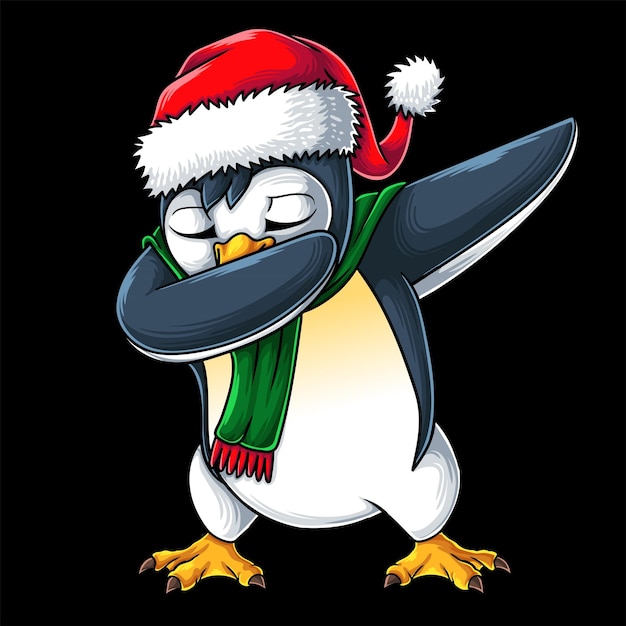 Vector penguin character dabbing dance christmas vector illustration