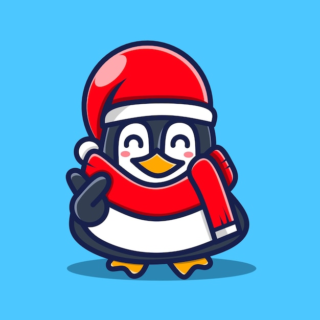 Вектор Персонаж пингвина любит рождественский дизайн каваи