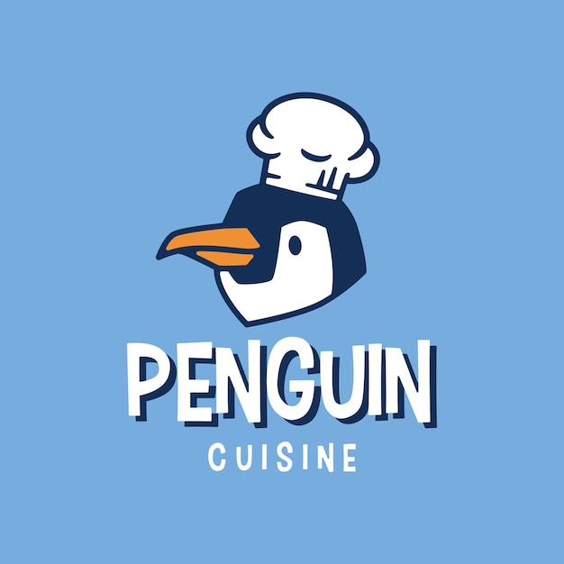 Illustrazione dell'icona del vettore del logo del personaggio della mascotte dei cartoni animati della cucina del ristorante della panetteria del cuoco unico del pinguino