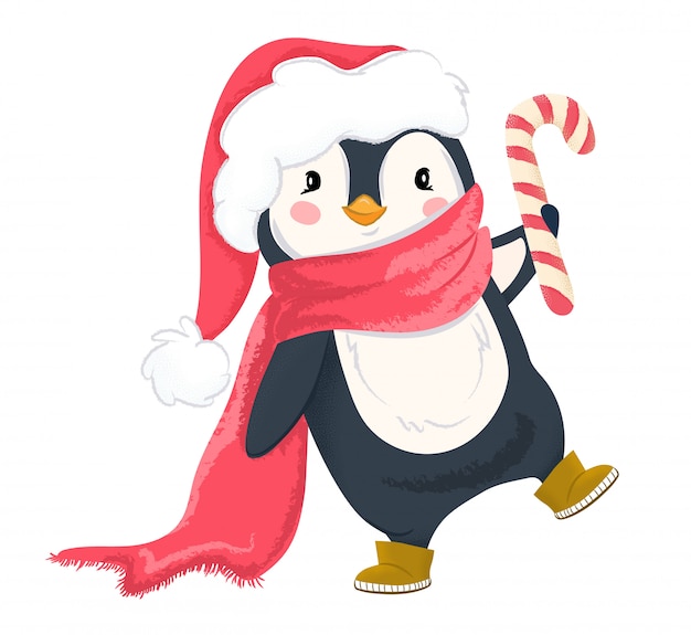 クリスマスの帽子とスカーフのペンギン