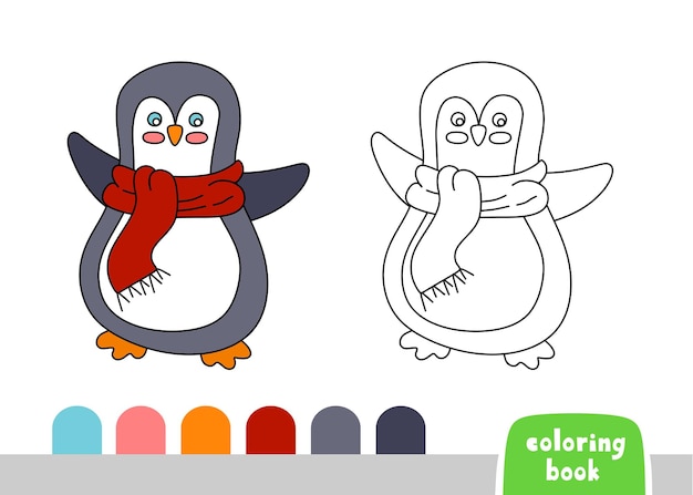 Pinguino libro da colorare per bambini pagina per libri riviste doodle modello vettoriale