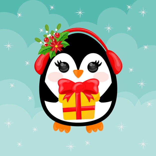 Vector penguin cute penguin merry christmas greetings animals