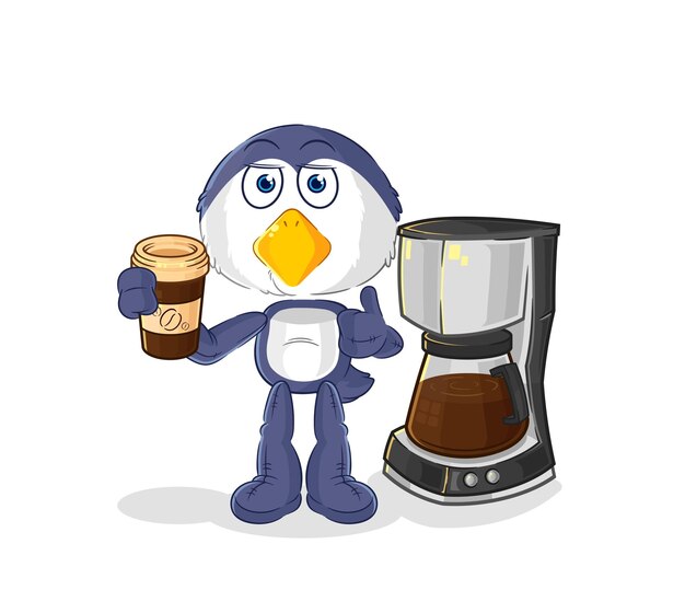 Vector penguin drinking coffee illustration character vector