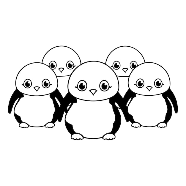 Penguin family Cute cartoon penguins Vector illustration