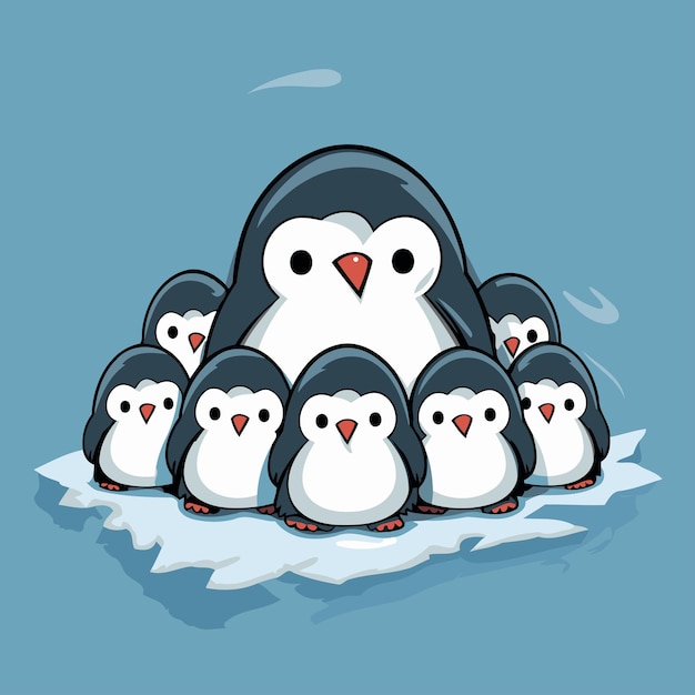 Penguin family on the ice Cute cartoon vector illustration