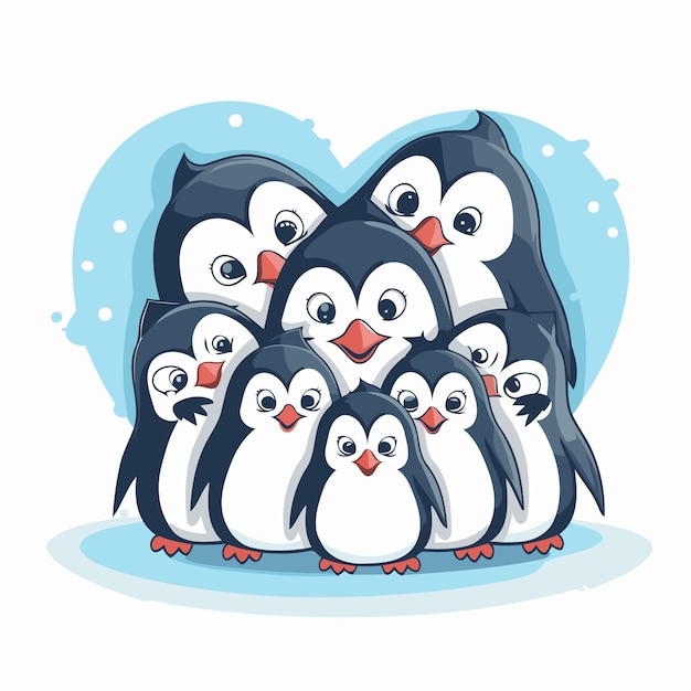 Vector penguin family in the shape of heart cute cartoon vector illustration