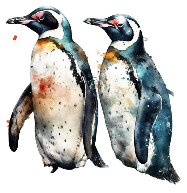 Vector penguin family vectow watercolor male female