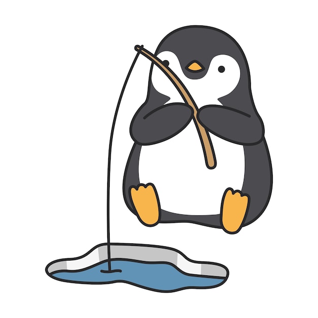 Penguin fishing in the water vector illustration