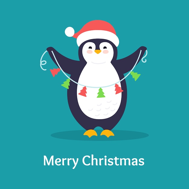 ペンギンフラットキャラクタークリスマスポストカード
