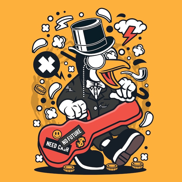 Penguin guitar cartoon