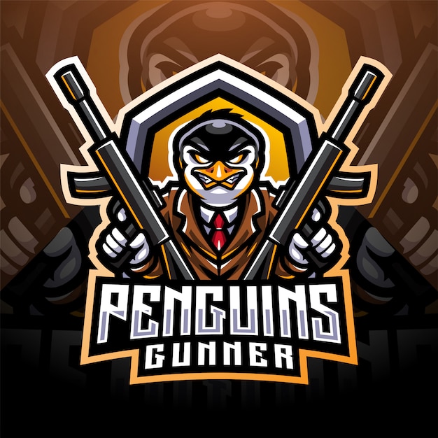 Vector penguin gunner esport mascot logo design