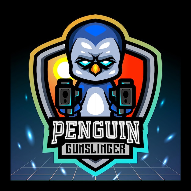 Penguin gunsliner mascotte esport logo ontwerp