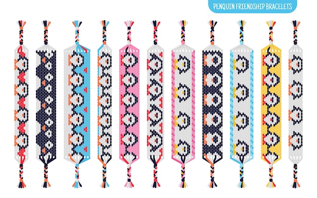 Braccialetti dell'amicizia fatti a mano pinguino set di fili o perline tutorial modello normale macramè