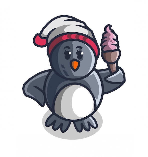 Penguin hold ice cream mascot