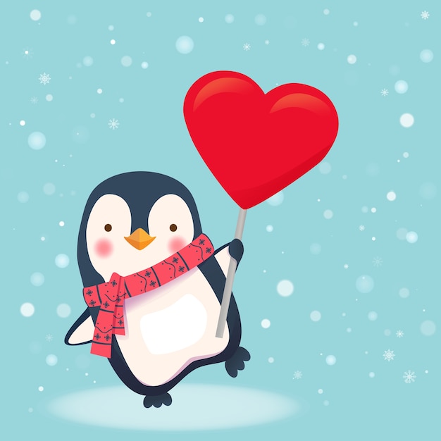 Vector penguin holding heart sign. penguin cartoon vector illustration.