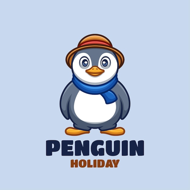 Design del logo della mascotte dei cartoni animati di vacanza del pinguino